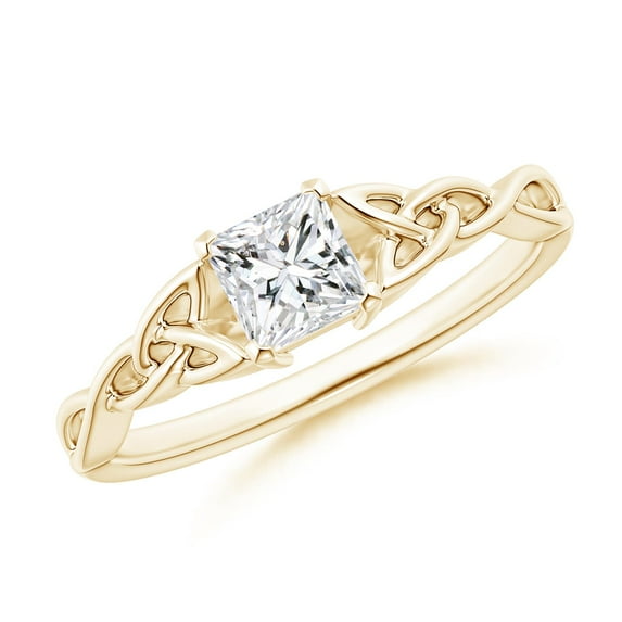 ANGARA Natural Princess-Cut Diamond Celtic Knot Ring in 14K Yellow Gold for Women (Size-4.4mm| Color-H| Clarity-SI2) | April Birthstone, Anniversary, Jewelry Gift for Women | Natural Diamond Ring