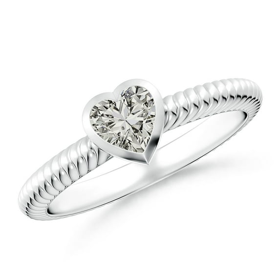 ANGARA Natural Bezel-Set Heart-Shaped Diamond Ribbed Ring in 14K White Gold for Women (Size-5mm| Color-K| Clarity-I3) | April Birthstone, Anniversary, Jewelry Gift for Women | Natural Diamond Ring