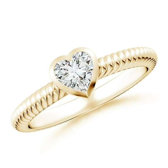 ANGARA Natural Bezel-Set Heart-Shaped Diamond Ribbed Ring in 14K Yellow Gold for Women (Size-5mm| Color-H| Clarity-SI2) | April Birthstone, Anniversary, Jewelry Gift for Women | Natural Diamond Ring