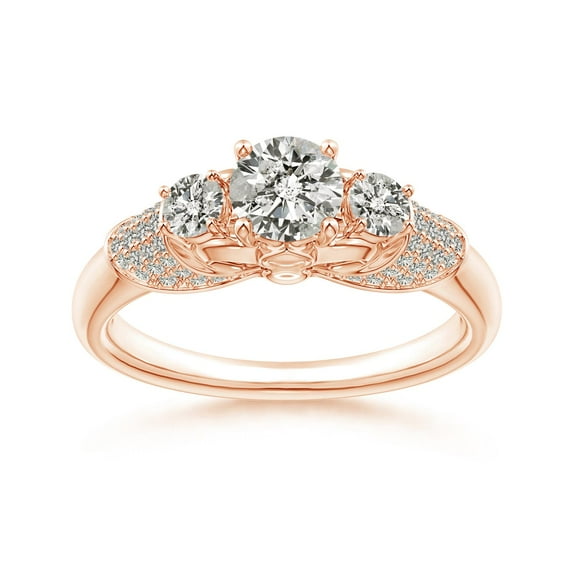ANGARA Natural 3 Stone Diamond Fleur De Lis Engagement Ring in 14K Rose Gold for Women (Size-5.1mm| Color-K| Clarity-I3) | April Birthstone, Anniversary, Jewelry Gift for Women | Natural Diamond Ring