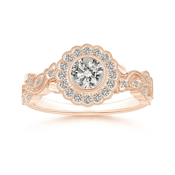 ANGARA Natural Diamond Engagement Ring with Floral Halo in 14K Rose Gold for Women (Size-5.1mm| Color-K| Clarity-I3) | April Birthstone, Anniversary, Jewelry Gift for Women | Natural Diamond Ring