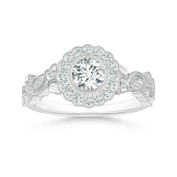 ANGARA Natural Diamond Engagement Ring with Floral Halo in 14K White Gold for Women (Size-5.1mm| Color-G| Clarity-VS2) | April Birthstone, Anniversary, Jewelry Gift for Women | Natural Diamond Ring