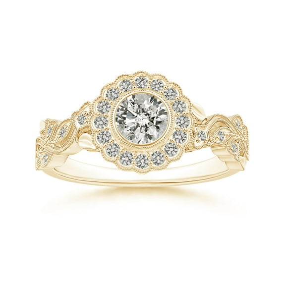 ANGARA Natural Diamond Engagement Ring with Floral Halo in 14K Yellow Gold for Women (Size-5.1mm| Color-K| Clarity-I3) | April Birthstone, Anniversary, Jewelry Gift for Women | Natural Diamond Ring