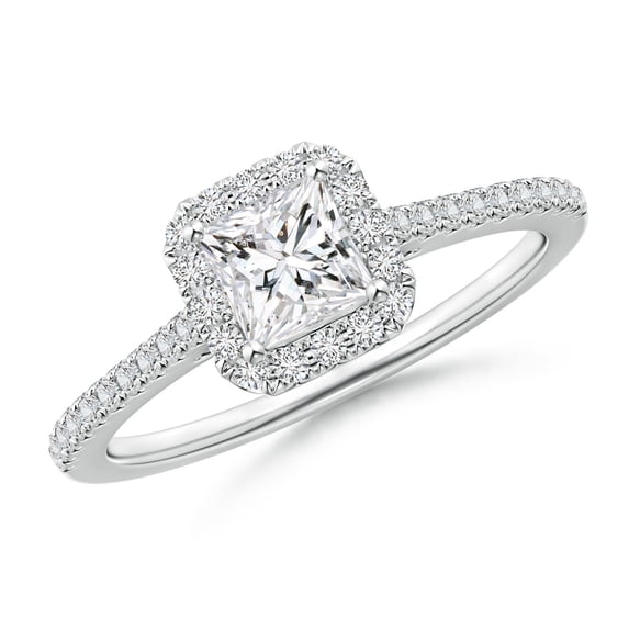 ANGARA Natural 0.52 Ct. Diamond Halo Engagement Ring in 14K White Gold for Women (Ring Size: 3)