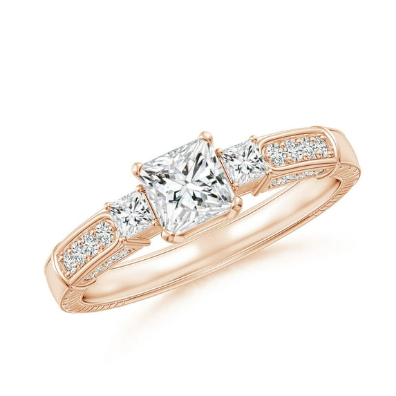 ANGARA Natural Princess-Cut Diamond Three Stone Ring in 14K Rose Gold for Women (Size-4.5mm| Color-H| Clarity-SI2) | April Birthstone, Anniversary, Jewelry Gift for Women | Natural Diamond Ring