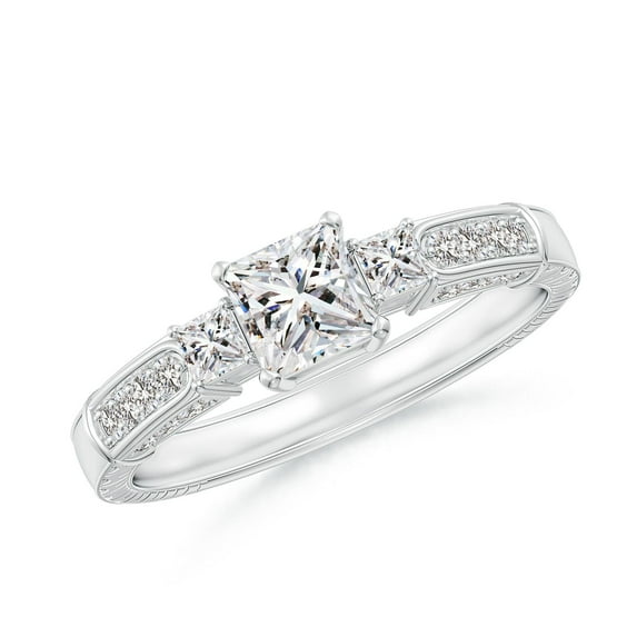 ANGARA Natural Princess-Cut Diamond Three Stone Ring in 14K White Gold for Women (Size-4.5mm| Color-I-J| Clarity-I1-I2) | April Birthstone, Anniversary, Jewelry Gift for Women | Natural Diamond Ring