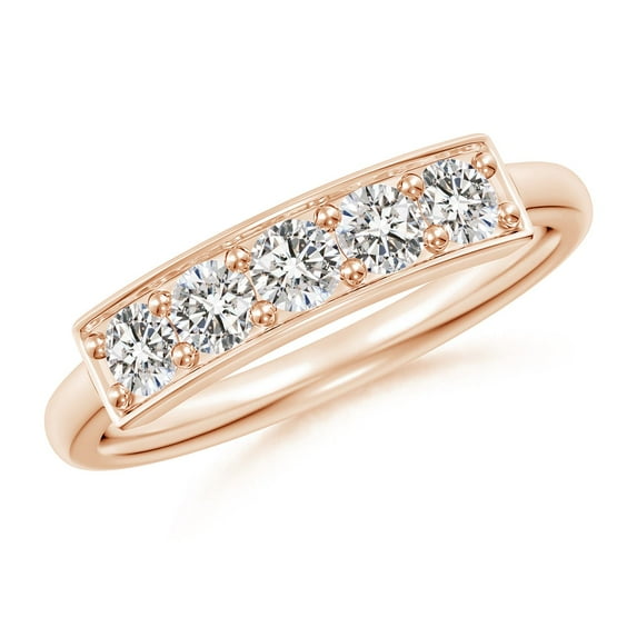 ANGARA Natural Pave Set Diamond Bar Ring with Milgrain in 14K Rose Gold for Women (Size-3mm| Color-I-J| Clarity-I1-I2) | April Birthstone, Anniversary, Jewelry Gift for Women | Natural Diamond Ring