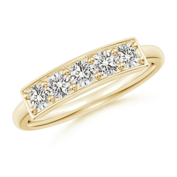 ANGARA Natural Pave Set Diamond Bar Ring with Milgrain in 14K Yellow Gold for Women (Size-3mm| Color-I-J| Clarity-I1-I2) | April Birthstone, Anniversary, Jewelry Gift for Women | Natural Diamond Ring