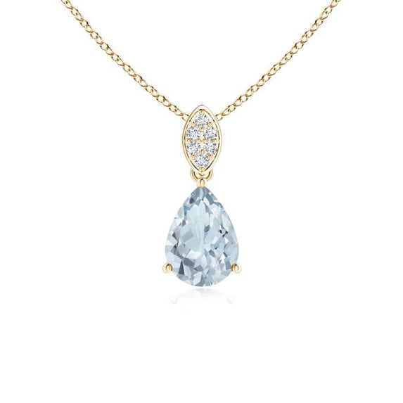 ANGARA Natural Pear-Shaped Aquamarine Pendant with Leaf Bale in 14K Yellow Gold for Women (Size-7x5mm) | March Birthstone, Birthday, Anniversary, Jewelry Gift for Women | Natural Aquamarine Necklace