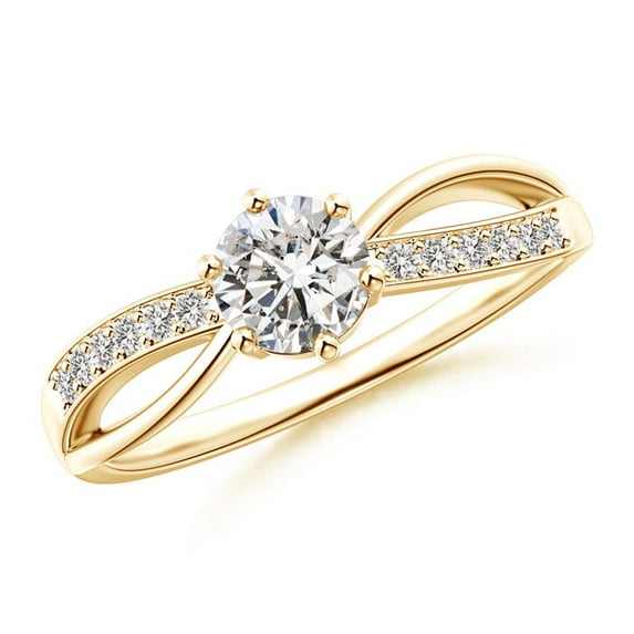 ANGARA Natural Six Diamond Split Shank Ring in 14K Yellow Gold for Women (Size-5.2mm| Color-I-J| Clarity-I1-I2) | April Birthstone, Anniversary, Jewelry Gift for Women | Natural Diamond Ring