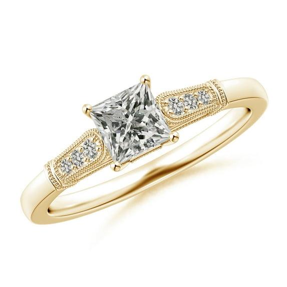 ANGARA Natural Princess-Cut Diamond Ring with Milgrain in 14K Yellow Gold for Women (Size-4.6mm| Color-K| Clarity-I3) | April Birthstone, Anniversary, Jewelry Gift for Women | Natural Diamond Ring