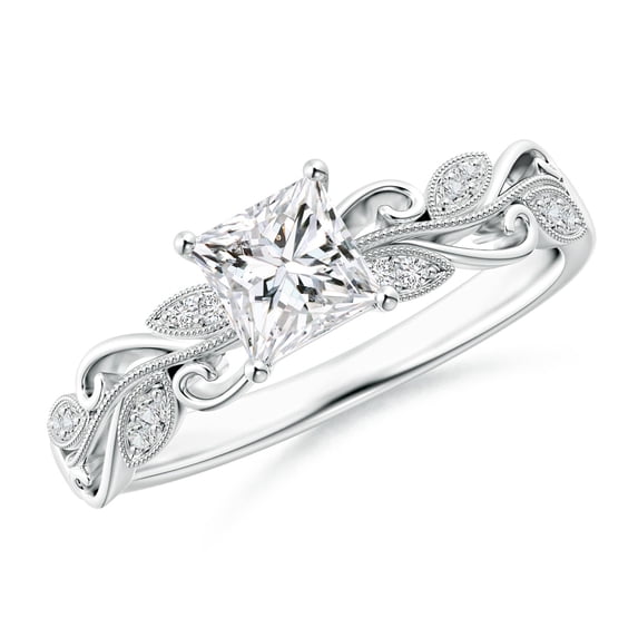 ANGARA Natural Princess-Cut Diamond Ring with Scrollwork in 14K White Gold for Women (Size-4.7mm| Color-H| Clarity-SI2) | April Birthstone, Anniversary, Jewelry Gift for Women | Natural Diamond Ring