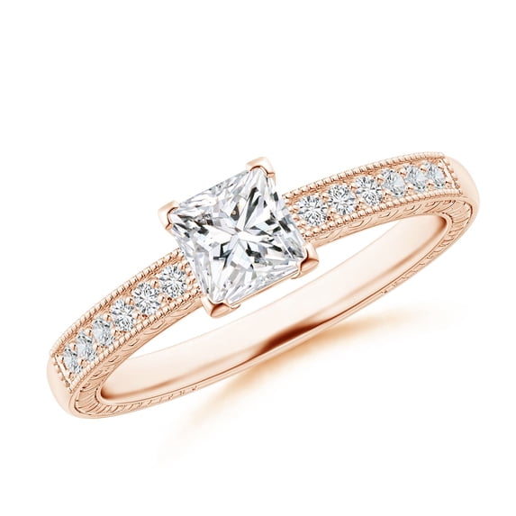 ANGARA Natural 0.57 Ct. Diamond Vintage Inspired Ring in 14K Rose Gold for Women (Ring Size: 3)