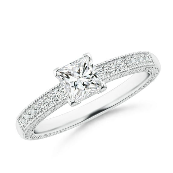 ANGARA Natural Princess Cut Diamond Ring in 14K White Gold for Women (Size-4.7mm| Color-H| Clarity-SI2) | April Birthstone, Anniversary, Jewelry Gift for Women | Natural Diamond Ring
