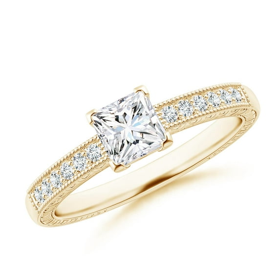 ANGARA Natural 0.57 Ct. Diamond Vintage Inspired Ring in 14K Yellow Gold for Women (Ring Size: 3)
