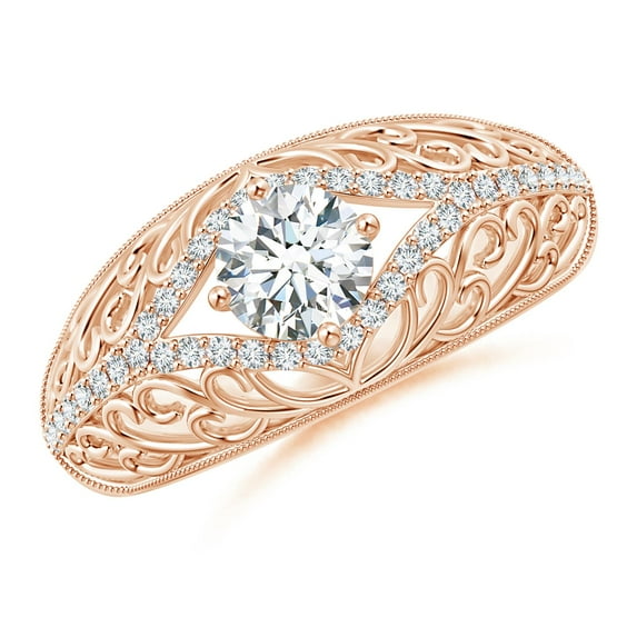 ANGARA Natural Diamond Filigree Engagement Ring in 14K Rose Gold for Women (Size-5.3mm| Color-G| Clarity-VS2) | April Birthstone, Anniversary, Jewelry Gift for Women | Natural Diamond Ring