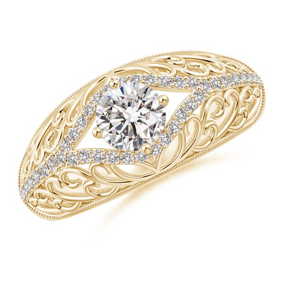 ANGARA Natural Diamond Filigree Engagement Ring in 14K Yellow Gold for Women (Size-5.3mm| Color-I-J| Clarity-I1-I2) | April Birthstone, Anniversary, Jewelry Gift for Women | Natural Diamond Ring