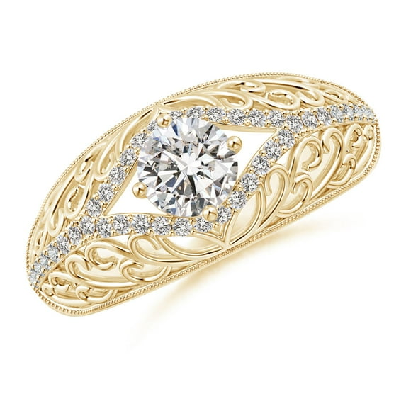ANGARA Natural Diamond Filigree Engagement Ring in 14K Yellow Gold for Women (Size-5.3mm| Color-I-J| Clarity-I1-I2) | April Birthstone, Anniversary, Jewelry Gift for Women | Natural Diamond Ring