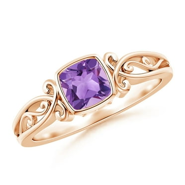 ANGARA Natural 0.6 Ct. Amethyst Solitaire Ring in 14K Rose Gold for Women (Ring Size: 5)