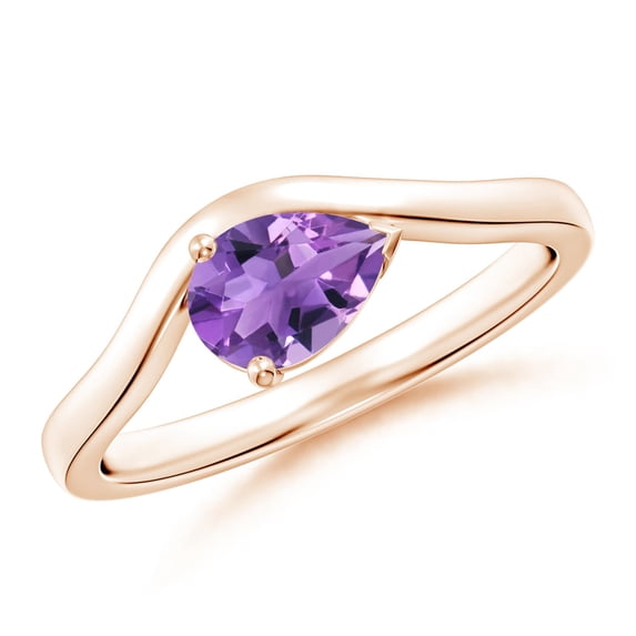 ANGARA Natural East-West Pear Amethyst Wave Shank Solitaire Ring in 14K Rose Gold for Women (Size-7x5mm) | February Birthstone, Birthday, Anniversary, Jewelry Gift for Women | Natural Amethyst Ring