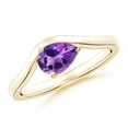 thumbnail image 1 of ANGARA Natural East-West Pear Amethyst Wave Shank Solitaire Ring in 14K Yellow Gold for Women (Size-7x5mm) | February Birthstone, Birthday, Anniversary, Jewelry Gift for Women | Natural Amethyst Ring, 1 of 9