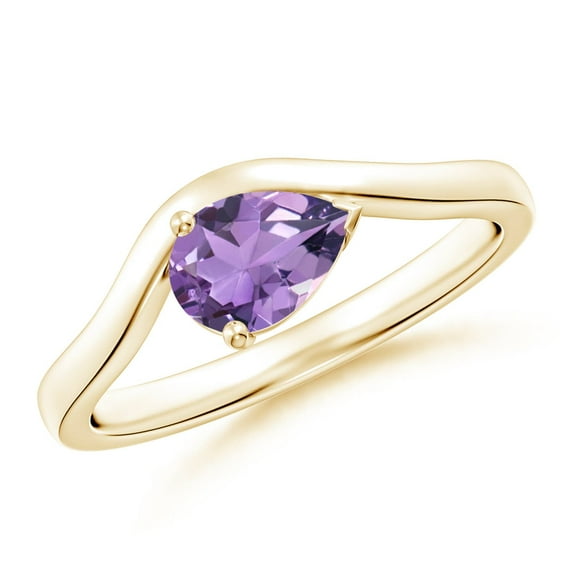 ANGARA Natural East-West Pear Amethyst Wave Shank Solitaire Ring in 14K Yellow Gold for Women (Size-7x5mm) | February Birthstone, Birthday, Anniversary, Jewelry Gift for Women | Natural Amethyst Ring
