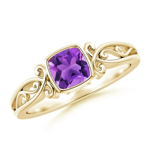 ANGARA Natural 0.6 Ct. Amethyst Solitaire Ring in 14K Yellow Gold for Women (Ring Size: 9.5)