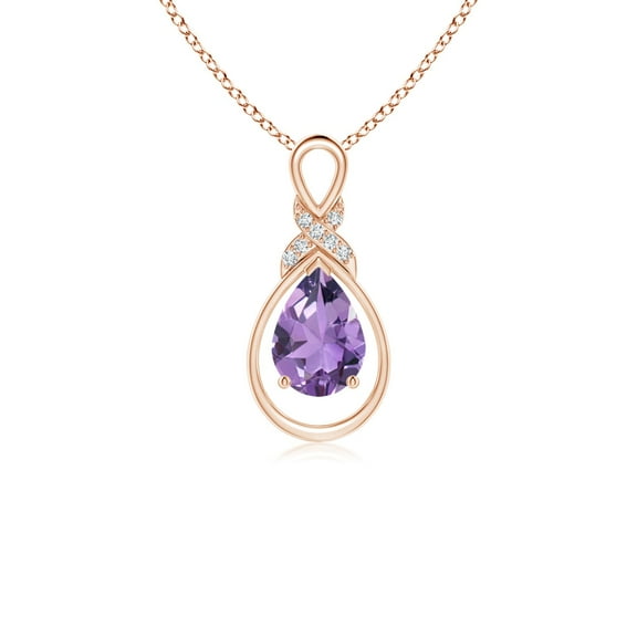 ANGARA Natural Amethyst Infinity Pendant with Diamond 'X' Motif in 14K Rose Gold for Women (Size-7x5mm) | February Birthstone, Anniversary, Jewelry Gift for Women | Natural Amethyst Necklace