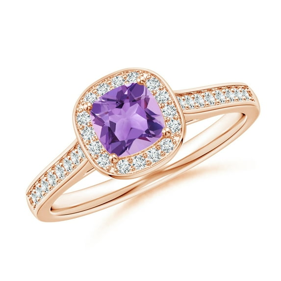 ANGARA Natural 0.6 Ct. Amethyst with Diamond Halo Ring in 14K Rose Gold for Women (Ring Size: 11.5)