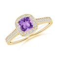 thumbnail image 1 of ANGARA Natural Classic Cushion Amethyst Ring with Diamond Halo in 14K Yellow Gold for Women (Size-5mm) | February Birthstone, Birthday, Anniversary, Jewelry Gift for Women | Natural Amethyst Ring, 1 of 8