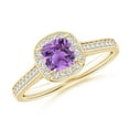 thumbnail image 1 of ANGARA Natural Classic Cushion Amethyst Ring with Diamond Halo in 14K Yellow Gold for Women (Size-5mm) | February Birthstone, Birthday, Anniversary, Jewelry Gift for Women | Natural Amethyst Ring, 1 of 9