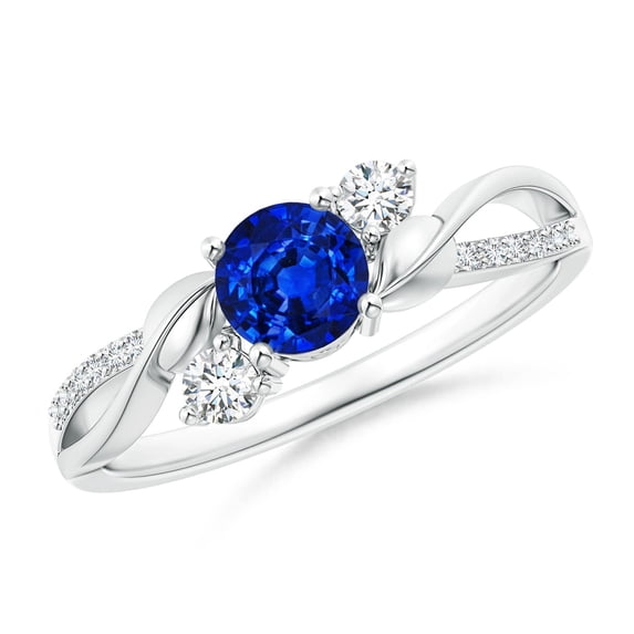 ANGARA Natural 0.6 Ct. Blue Sapphire with Diamond Three Stone Ring in 14K White Gold for Women (Ring Size: 11.5)