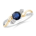 thumbnail image 1 of ANGARA Natural 0.6 Ct. Blue Sapphire with Diamond Three Stone Ring in 14K White & Yellow Gold for Women (Ring Size: 11.5), 1 of 12