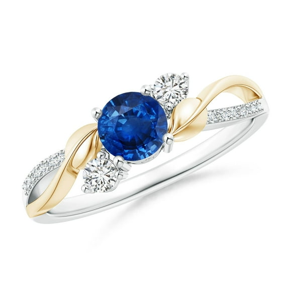 ANGARA Natural Sapphire and Diamond Twisted Vine Ring in 14K White & Yellow Gold for Women (Size-5mm) | September Birthstone, Anniversary, Jewelry Gift for Women | Natural Blue Sapphire Ring