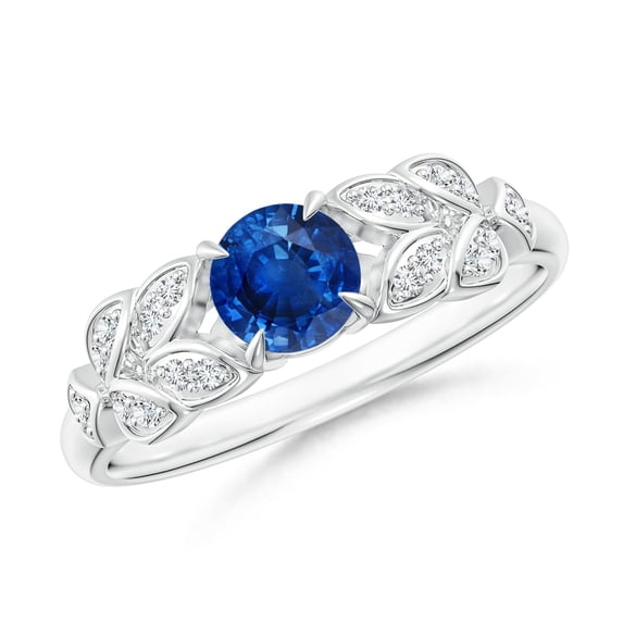 ANGARA Natural Nature Inspired Round Blue Sapphire Leaf Shank Ring in 14K White Gold for Women (Size-5mm) | September Birthstone, Anniversary, Jewelry Gift for Women | Natural Blue Sapphire Ring