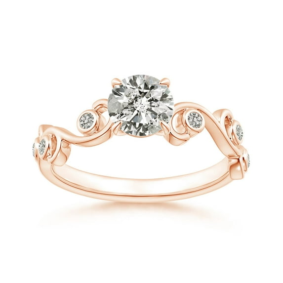 ANGARA Natural Claw Set Diamond Ivy Scroll Ring in 14K Rose Gold for Women (Size-5.4mm | Color-K | Clarity-I3) | April Birthstone, Birthday, Anniversary, Jewelry Gift for Women | Natural Diamond Ring