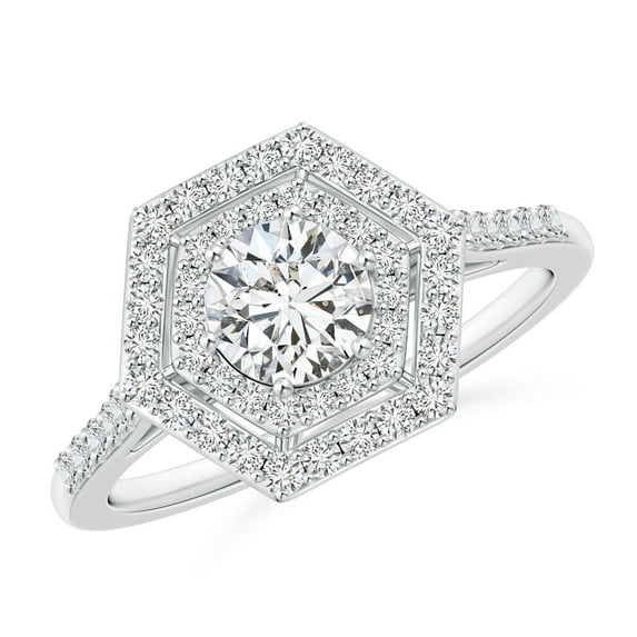 ANGARA Natural 0.6 Ct. Diamond Halo Engagement Ring in 14K White Gold for Women (Ring Size: 3)