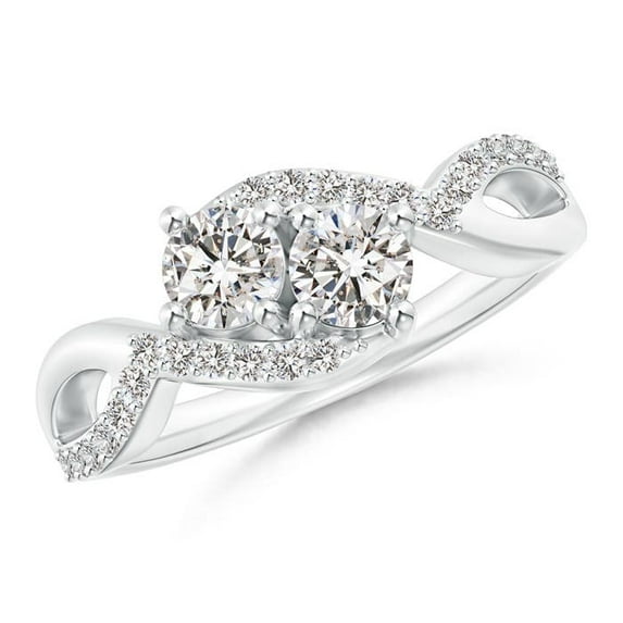 ANGARA Natural Two Stone Diamond Split Shank Ring in 14K White Gold for Women (Size-4.2mm| Color-I-J| Clarity-I1-I2) | April Birthstone, Anniversary, Jewelry Gift for Women | Natural Diamond Ring