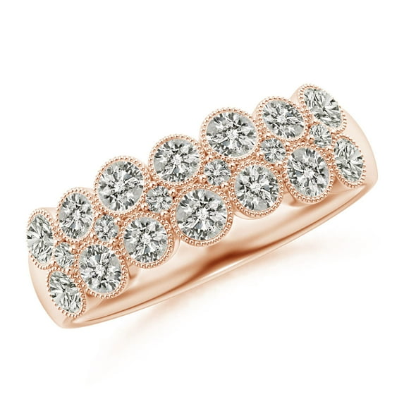 ANGARA Natural Diamond Bezel-Set Two-Layer Cobblestone Ring in 14K Rose Gold for Women (Size-2.8mm| Color-K| Clarity-I3) | April Birthstone, Anniversary, Jewelry Gift for Women | Natural Diamond Ring