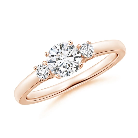 ANGARA Natural Diamond Three Stone Engagement Ring in 14K Rose Gold for Women (Size-5.5mm| Color-H| Clarity-SI2) | April Birthstone, Anniversary, Jewelry Gift for Women | Natural Diamond Ring