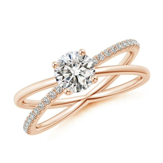 ANGARA Natural Diamond Criss-Cross Engagement Ring in 14K Rose Gold for Women (Size-5.5mm| Color-I-J| Clarity-I1-I2) | April Birthstone, Anniversary, Jewelry Gift for Women | Natural Diamond Ring