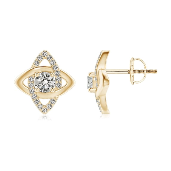 ANGARA Natural Diamond Interlinked Marquise Frame Stud Earrings in 14K Yellow Gold for Women (Size-4.4mm| Color-K| Clarity-I3) | Anniversary, Jewelry Gift for Women | Natural Diamond Earrings