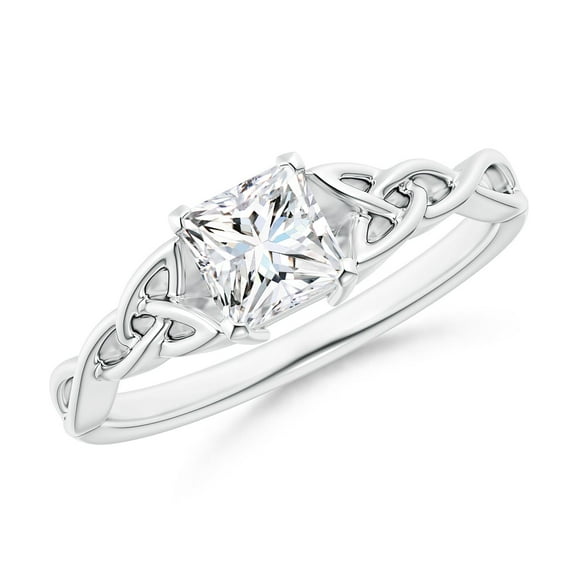 ANGARA Natural Princess-Cut Diamond Celtic Knot Ring in 14K White Gold for Women (Size-4.9mm| Color-G| Clarity-VS2) | April Birthstone, Anniversary, Jewelry Gift for Women | Natural Diamond Ring