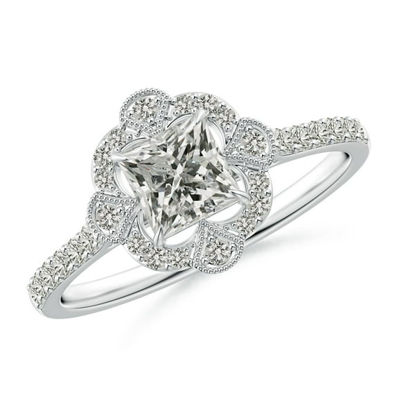 ANGARA Natural Princess-Cut Diamond Ring with Ornate in 14K White Gold for Women (Size-4.9mm| Color-K| Clarity-I3) | April Birthstone, Anniversary, Jewelry Gift for Women | Natural Diamond Ring