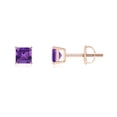 thumbnail image 1 of ANGARA Natural Classic Basket-Set Square Amethyst Stud Earrings in 14K Rose Gold for Women (Size-4mm) | February Birthstone, Birthday, Anniversary, Jewelry Gift for Women | Natural Amethyst Earrings, 1 of 7