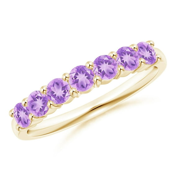 ANGARA Natural Half Eternity Seven Stone Amethyst Wedding Ring in 14K Yellow Gold for Women (Size-3mm) | February Birthstone, Birthday, Anniversary, Jewelry Gift for Women | Natural Amethyst Ring