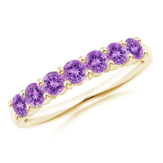 ANGARA Natural Half Eternity Seven Stone Amethyst Wedding Ring in 14K Yellow Gold for Women (Size-3mm) | February Birthstone, Birthday, Anniversary, Jewelry Gift for Women | Natural Amethyst Ring
