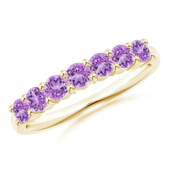 ANGARA Natural Half Eternity Seven Stone Amethyst Wedding Ring in 14K Yellow Gold for Women (Size-3mm) | February Birthstone, Birthday, Anniversary, Jewelry Gift for Women | Natural Amethyst Ring