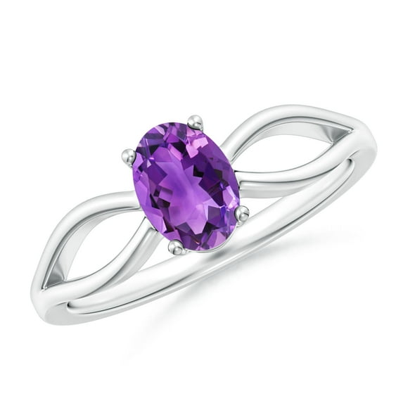 ANGARA Natural Prong-Set Solitaire Amethyst Split Shank Ring in 14K White Gold for Women (Size-7x5mm) | February Birthstone, Birthday, Anniversary, Jewelry Gift for Women | Natural Amethyst Ring