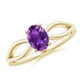 thumbnail image 1 of ANGARA Natural Prong-Set Solitaire Amethyst Split Shank Ring in 14K Yellow Gold for Women (Size-7x5mm) | February Birthstone, Birthday, Anniversary, Jewelry Gift for Women | Natural Amethyst Ring, 1 of 10